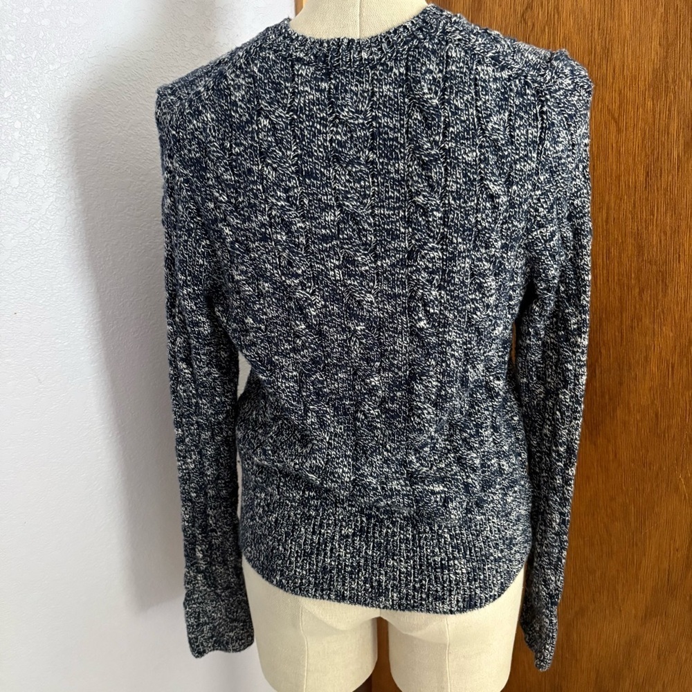 POLO RALPH LAUREN sz L Ragg Cable Knit Long Sleeve Cardigan Sweater Blue White - Picture 4 of 8